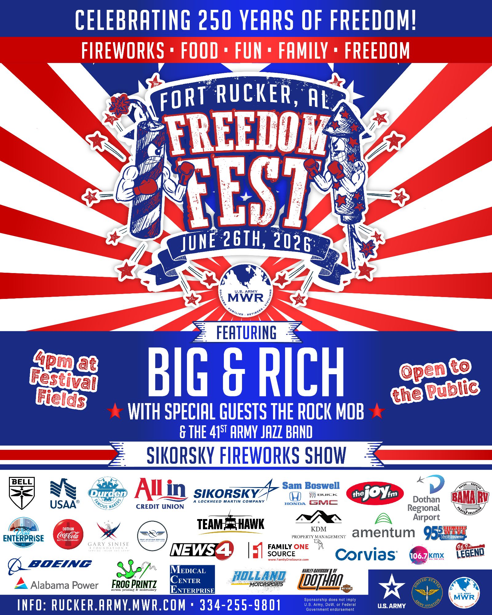 Freedom Fest 2026, Big & Rich, The Rock Mob, 41st Army Jazz Band, Fireworks, Food, Family, Freedom